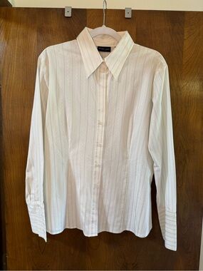 New York & Company Cream Striped Button-Down Shirt